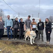 Buddy with Northumberland Humane Society staff